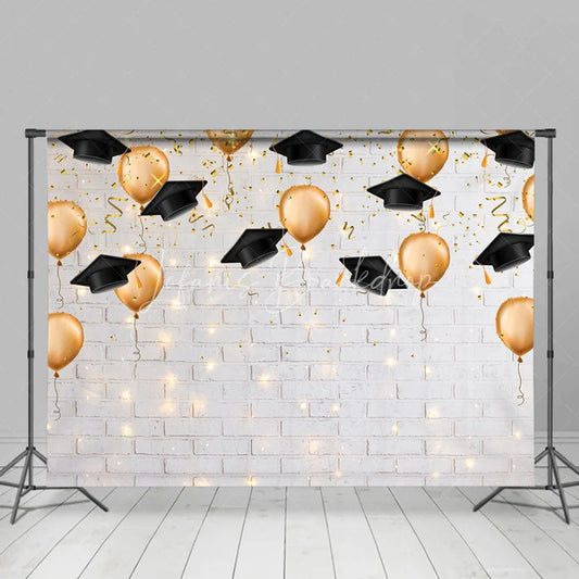 Lofaris Hat Balloon Lights White Wall Graduation Backdrop
