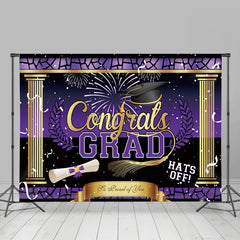 Lofaris Hats Off Purple Golden Pole Graduation Backdrop