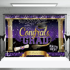 Lofaris Hats Off Purple Golden Pole Graduation Backdrop