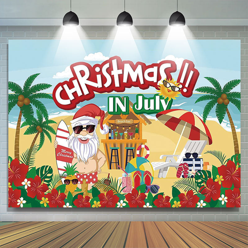 Lofaris Hawaii Beach Bar Floral Christmas In July Backdrop