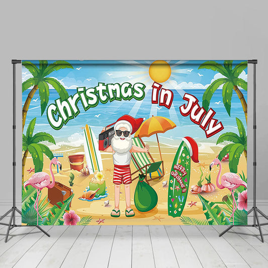 Lofaris Hawaii Beach Holiday Santa Christmas In July Backdrop