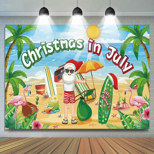 Lofaris Hawaii Beach Holiday Santa Christmas In July Backdrop