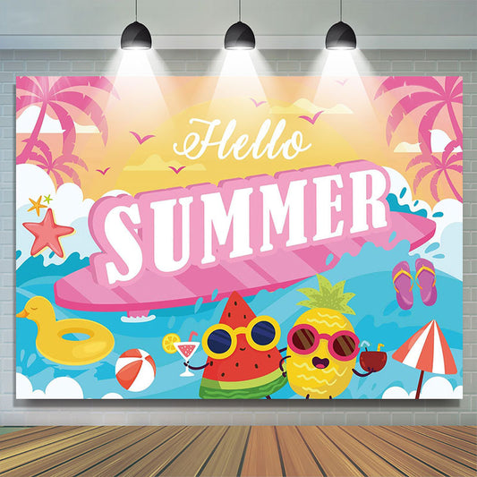 Lofaris Hawaii Blue Sea Watermelon Pineapple Summer Backdrop