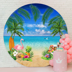 Lofaris Hawaii Blue Sky Beach Flamingo Circle Summer Backdrop
