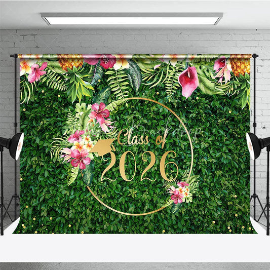 Lofaris Hawaii Floral Green Leaves Class Of 2026 Backdrop