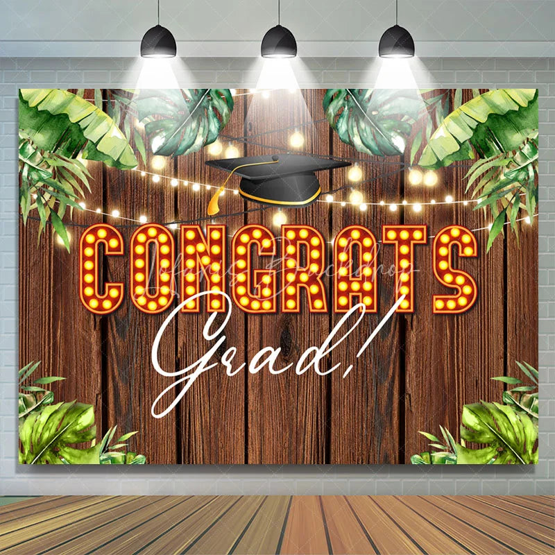 Lofaris Hawaii Leaves Night Wooden Congrats Grad Backdrop