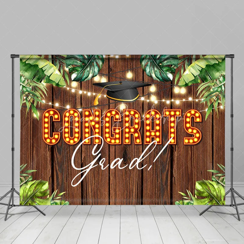 Lofaris Hawaii Leaves Night Wooden Congrats Grad Backdrop