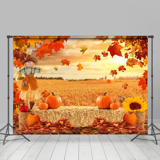 Lofaris Haymow Scarecrow Red Maples Gold Rye Autumn Backdrop