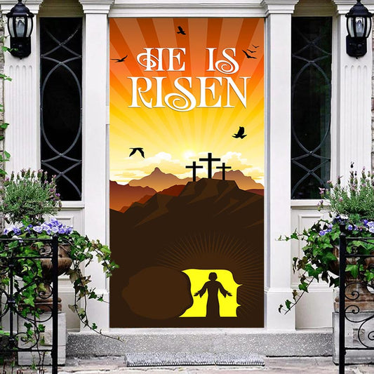Lofaris He Is Risen Jesus Sunset Mountain Easter Door Cover
