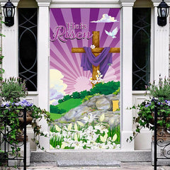 Lofaris He Is Risen Lily Purple Sky Cross Easter Door Cover