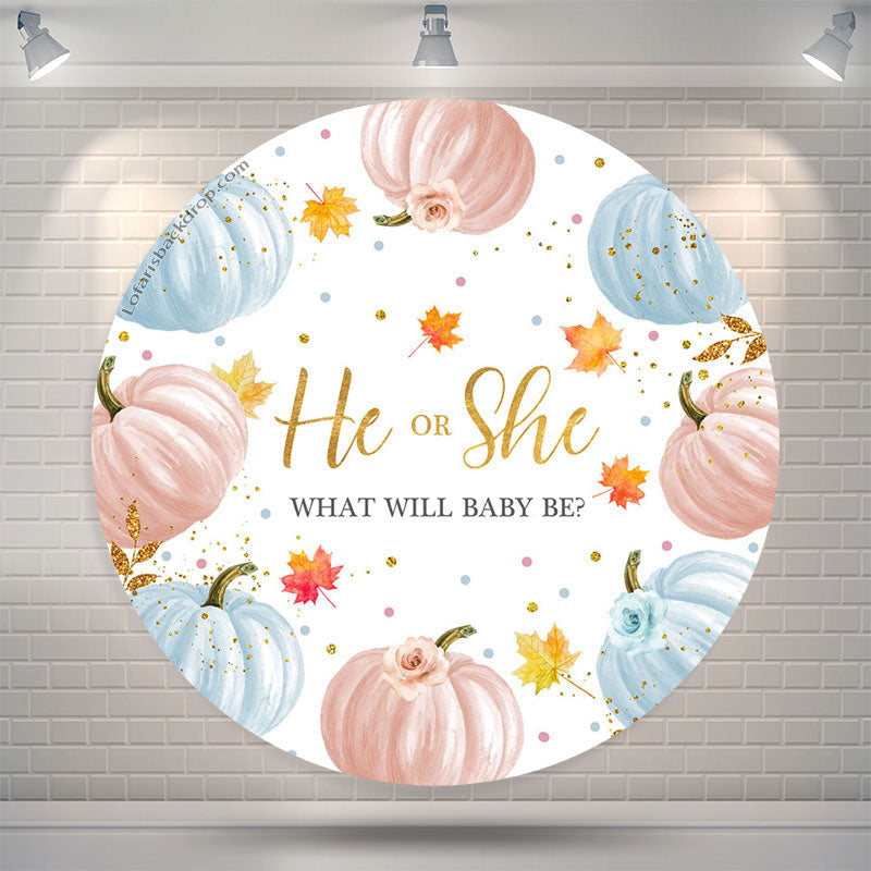 Lofaris He Or She Pumpkin Maple Circle Baby Shower Backdrop