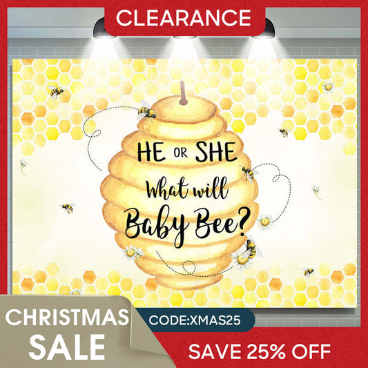 Lofaris (Ship In 24HR) He Or She Honeycomb Bees Yellow Baby Shower Backdrop