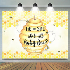 (Ship In 24HR) He Or She Honeycomb Bees Yellow Baby Shower Backdrop