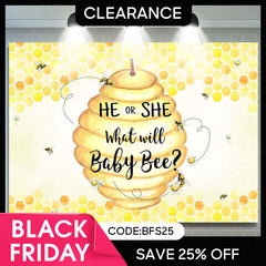 (Ship In 24HR) He Or She Honeycomb Bees Yellow Baby Shower Backdrop