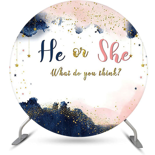 Lofaris He Or She White Round Gender Reveal Party Backdrop