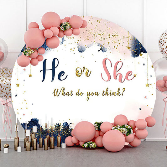 Lofaris He Or She White Round Gender Reveal Party Backdrop