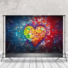 Lofaris Heart Blue Red Brick Wall Valentines Day Backdrop