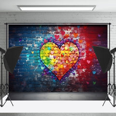 Lofaris Heart Blue Red Brick Wall Valentines Day Backdrop