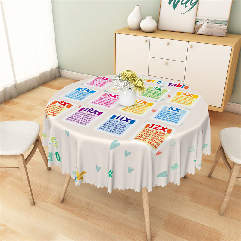 Lofaris Heart Colorful Multiplication White Round Tablecloth