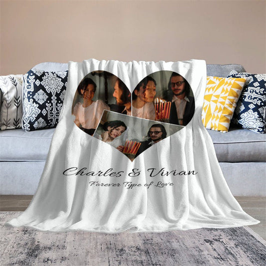 Lofaris Heart Custom Photo White Valentines Day Gift Blanket