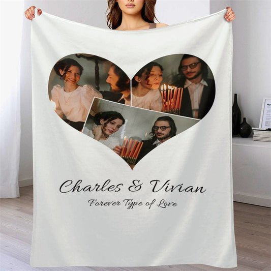 Lofaris Heart Custom Photo White Valentines Day Gift Blanket
