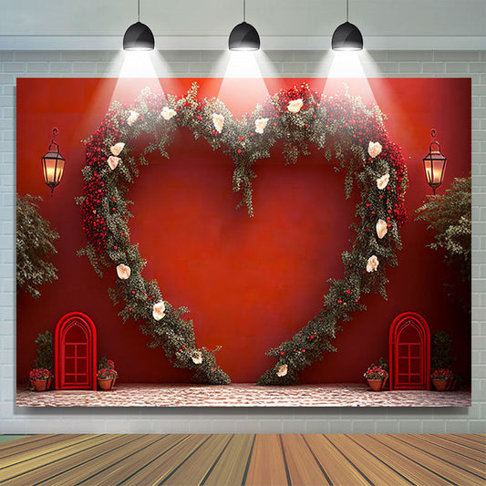 Lofaris Heart Leaves Floral Red Wall Photo Studio Backdrop