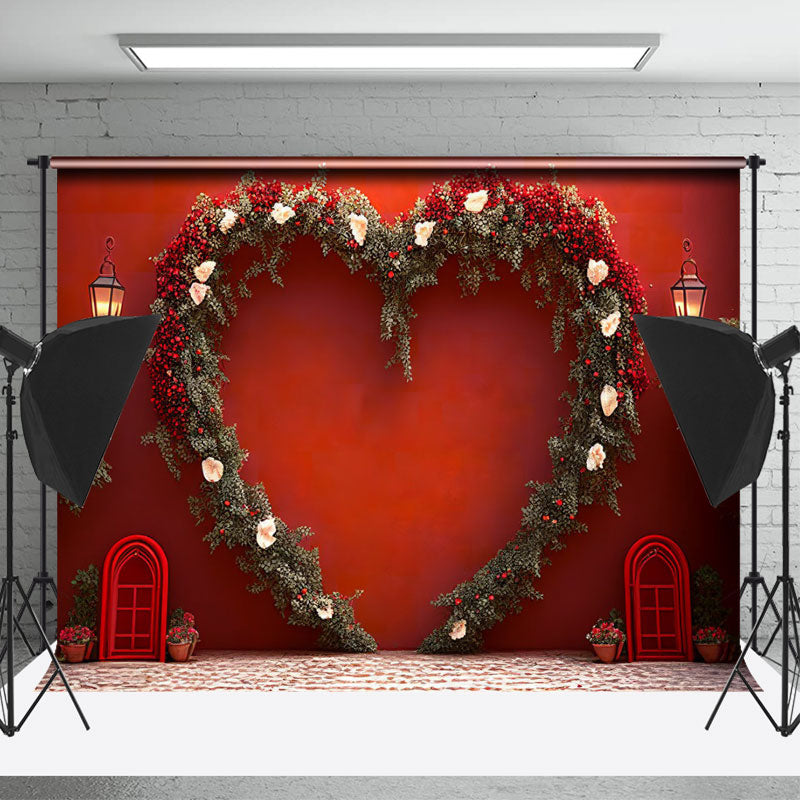 Lofaris Heart Leaves Floral Red Wall Photo Studio Backdrop