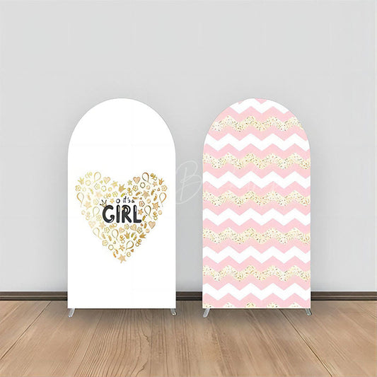 Lofaris Heart Pink White Wavy Line Baby Shower Arch Backdrop