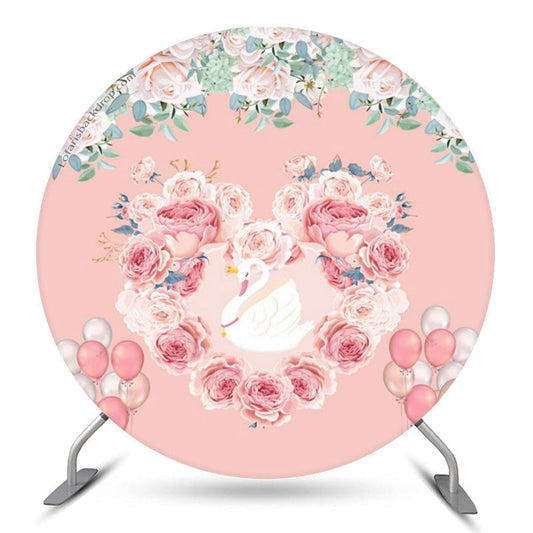 Lofaris Heart Wreath Swan Pink Floral Circle Wedding Backdrop