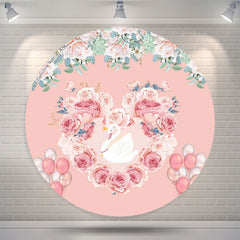 Lofaris Heart Wreath Swan Pink Floral Circle Wedding Backdrop