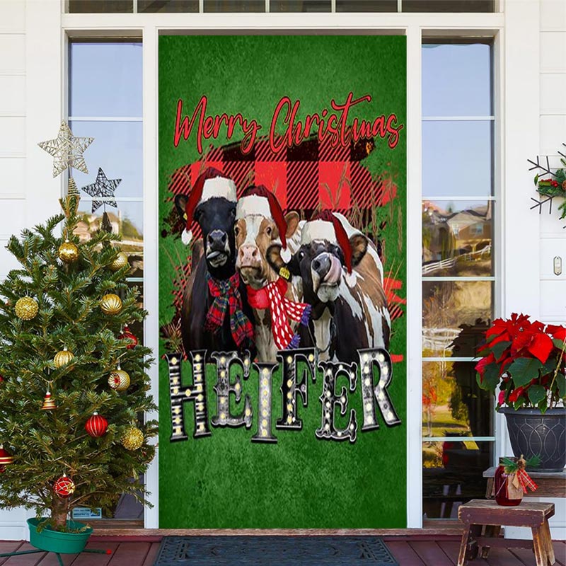 Lofaris Heifer Cattle Trough Green Christmas Door Cover