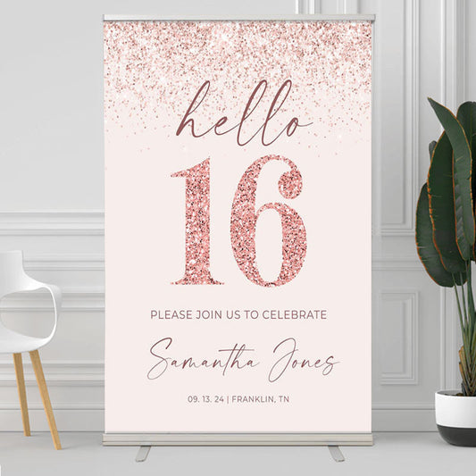 Lofaris Hello 16 Rose Gold Glitter Welcome Sign For Birthday