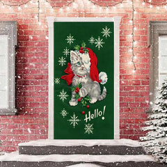 Lofaris Hello Cat Green Snowflake Door Cover For Christmas