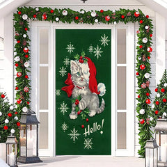 Lofaris Hello Cat Green Snowflake Door Cover For Christmas