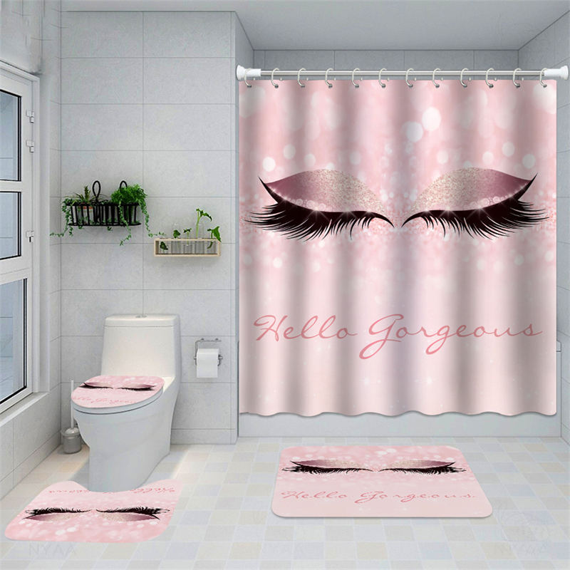 Lofaris Hello Gorgeous Glitter Eyes Pink Bokeh Shower Curtain