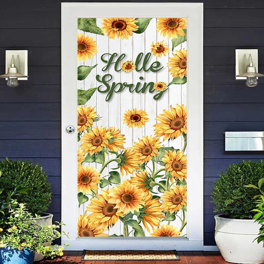Lofaris Hello Spring Vibrant Yellow Sunflowers Door Cover