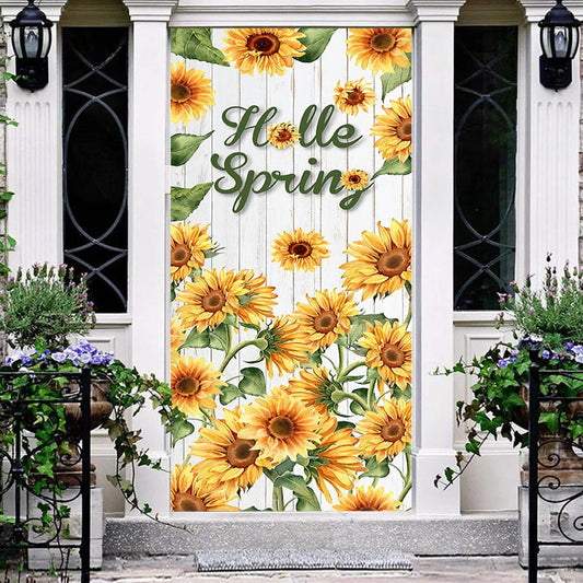 Lofaris Hello Spring Vibrant Yellow Sunflowers Door Cover