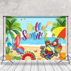 Lofaris Hello Summer Trees Sandy Beach Surf Photo Backdrop