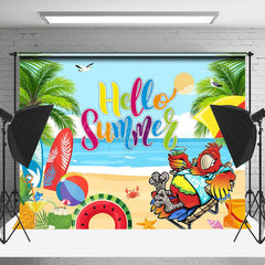 Lofaris Hello Summer Trees Sandy Beach Surf Photo Backdrop