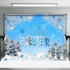 Lofaris Hello Winter Snowflake Snowman Pine Blue Backdrop