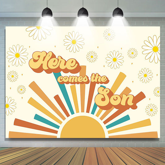 Lofaris Here Comes The Son Floral Beige Baby Shower Backdrop
