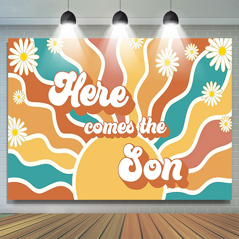 Lofaris Here Comes The Son Wave Pattern Baby Shower Backdrop