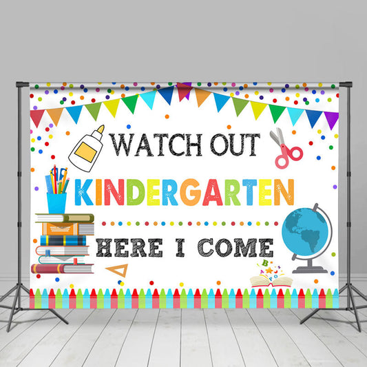 Lofaris Here I Come Kindergarden Crayons Back To School Backdrop