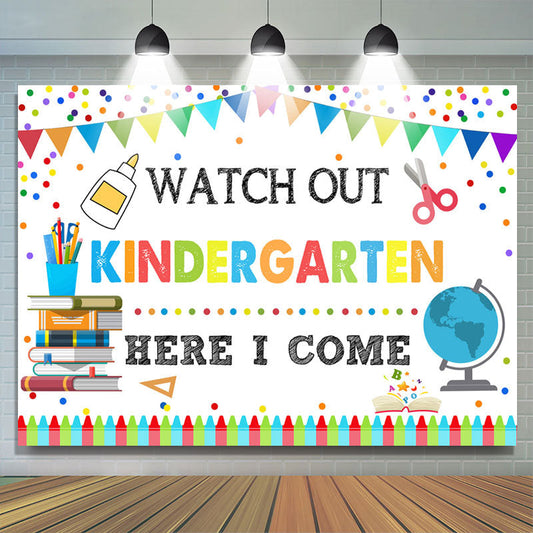 Lofaris Here I Come Kindergarden Crayons Back To School Backdrop