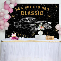 Lofaris Hes Classic Black Gold Car Birthday Party Backdrop
