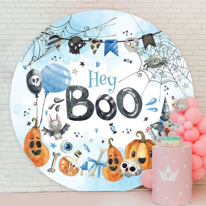 Lofaris Hey Boo Bat Spider Round Halloween Baby Shower Backdrop