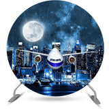 Load image into Gallery viewer, Lofaris High Builddings And Airplane Round Birthday Backdrop Kit