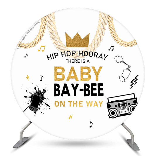 Lofaris Hip Hop Hooray White Round Baby Shower Backdrop