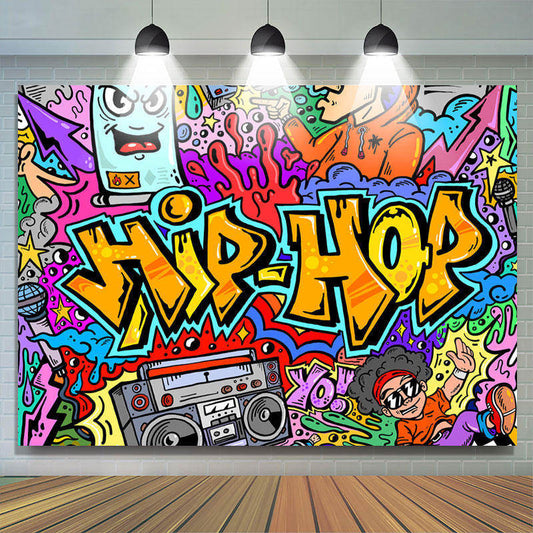 Lofaris Hip Hop Music Colorful Graffiti Party Backdrop