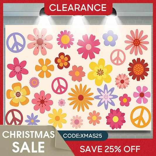 (Ship In 24HR) Hippie Groovy Boho Flower Peace Logo Birthday Backdrop